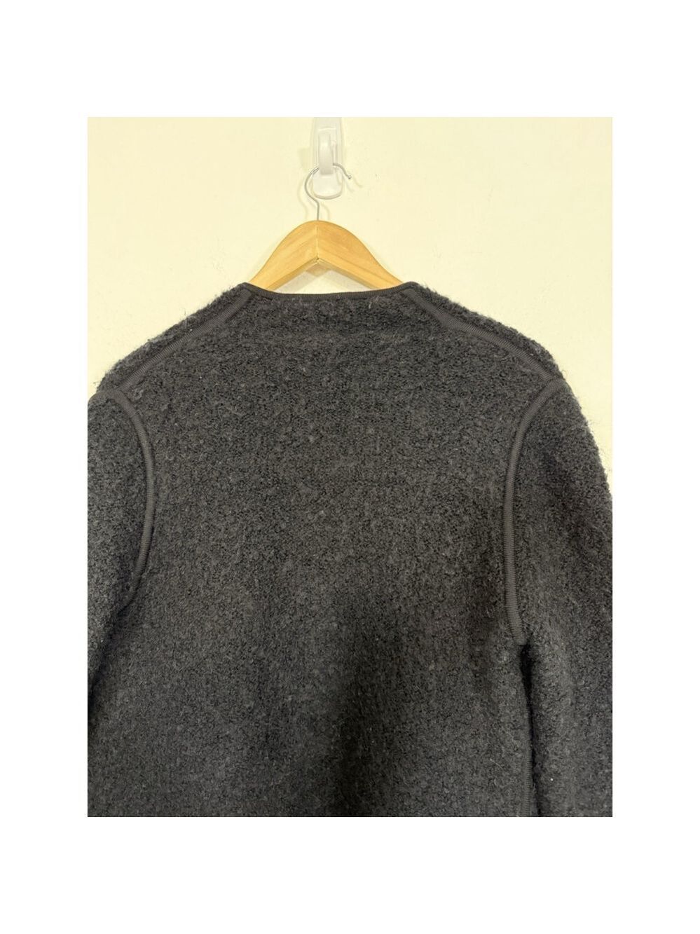 VINCE Wool Mohair Chunky Cardigan Sweater Small Black Open Front Chunky Knit - Picture 9 of 9
